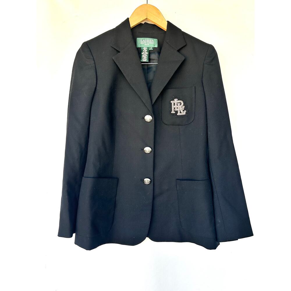 Ralph Lauren LRL Emblem Fitted Blazer Jacket Blazer Preppy 4 Petite Wool - Picture 2 of 7